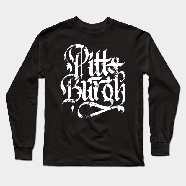 Pittsburgh Map Calligraphy Lettering Fan Art Long Sleeve T-Shirt by polliadesign